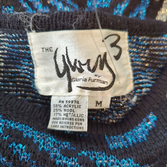 The Glory 3 by Gloria Furman Vintage metallic blue silver sweater 3/4" sleeves M - Picture 4 of 11